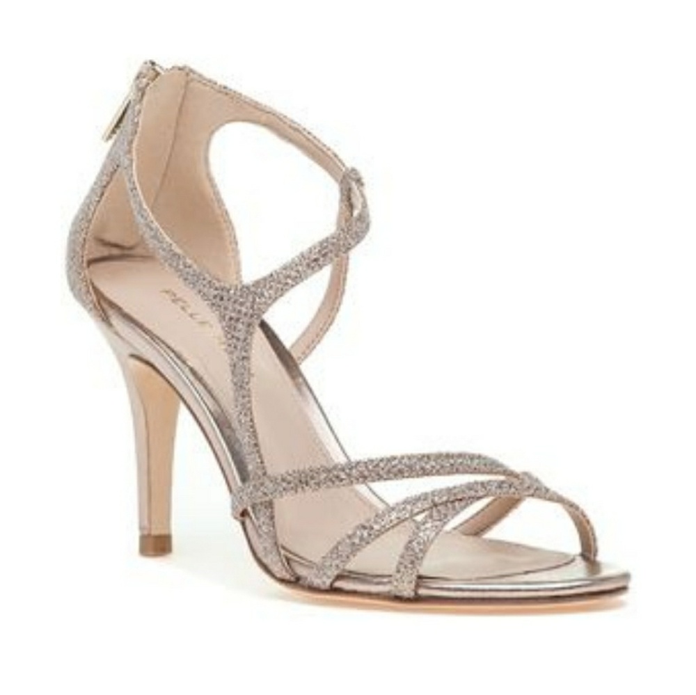 Metallic back zip dress heel